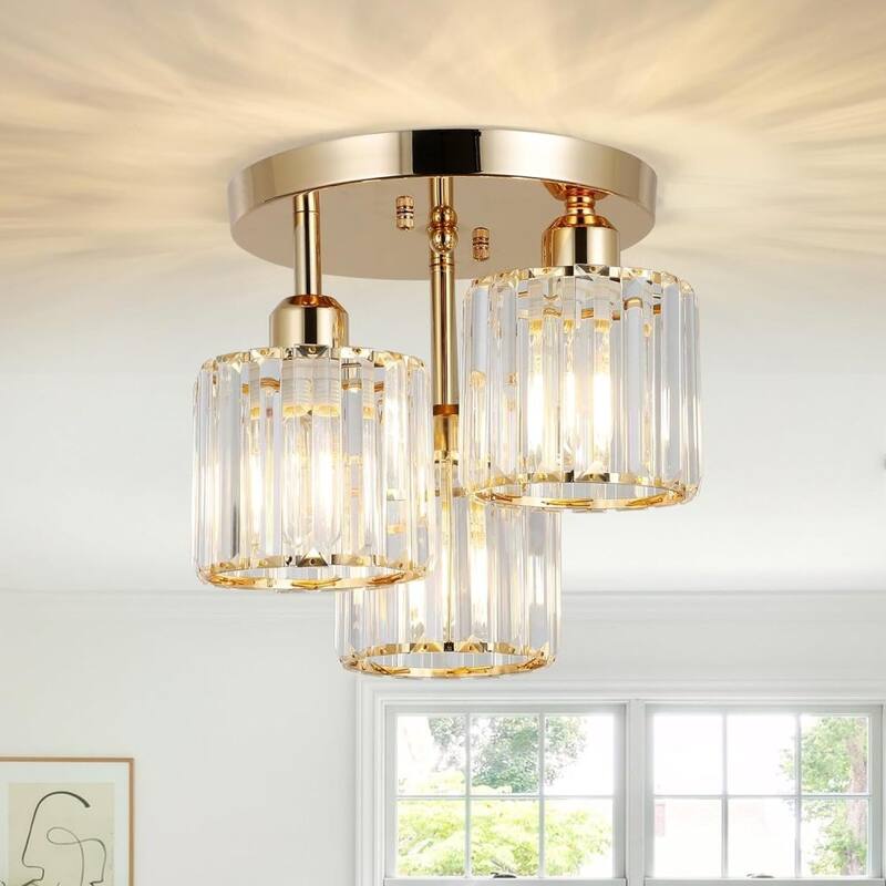 3-Light Semi Flush Mount Ceiling Light with Clear Crystal Shades