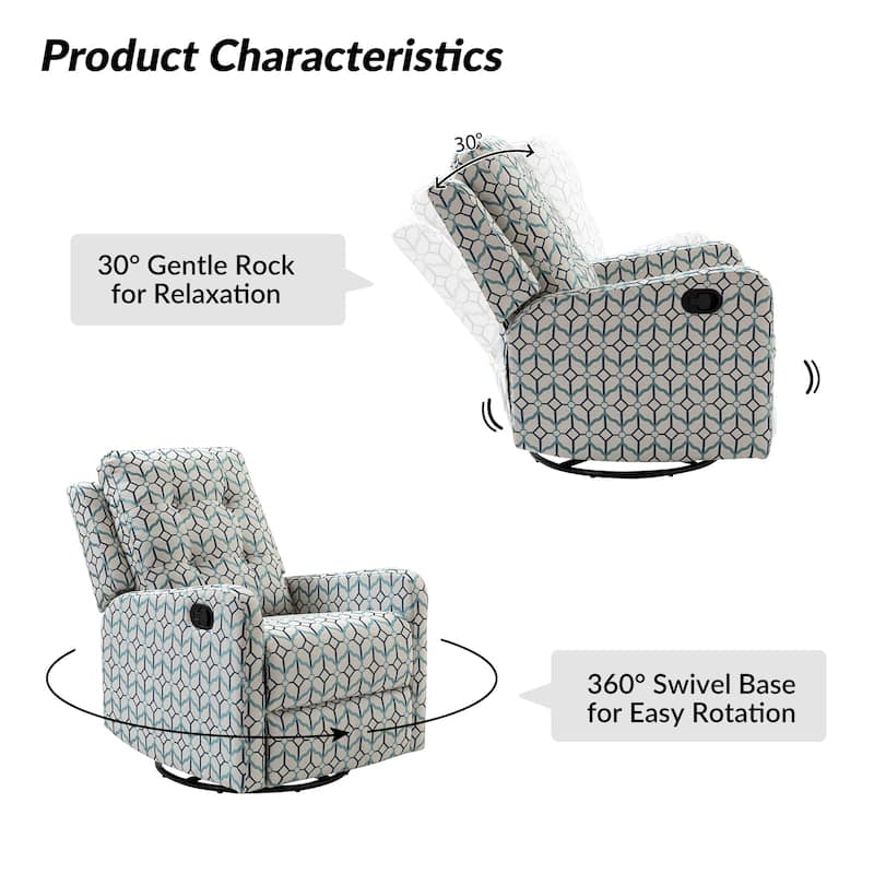 Arlette Floral Manual Swivel Recliner with Tufted Back Set of 2