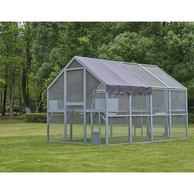 Roomfitters Outdoor Cat House, Large 110" Kitten Playpen with Platforms and Upgrade Waterproof Cover, Grey