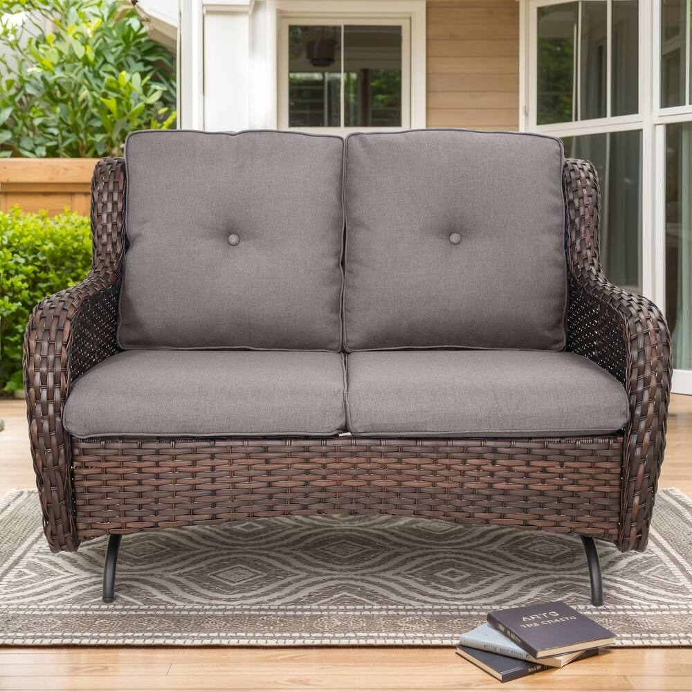 Outdoor Glider Loveseat Sofa with Soft Cushion