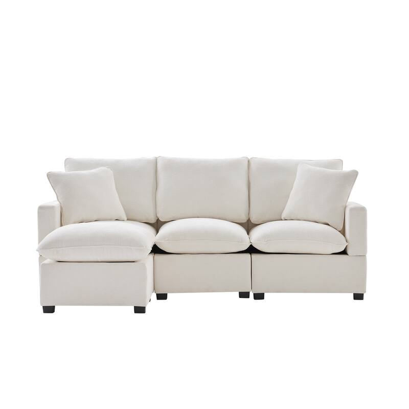 84" Modular Sofa Set with Ottoman & 2 Pillows, Free Combination 4 Seats L-Shape Chenille Sectional Sofa for Livingroom Apartment