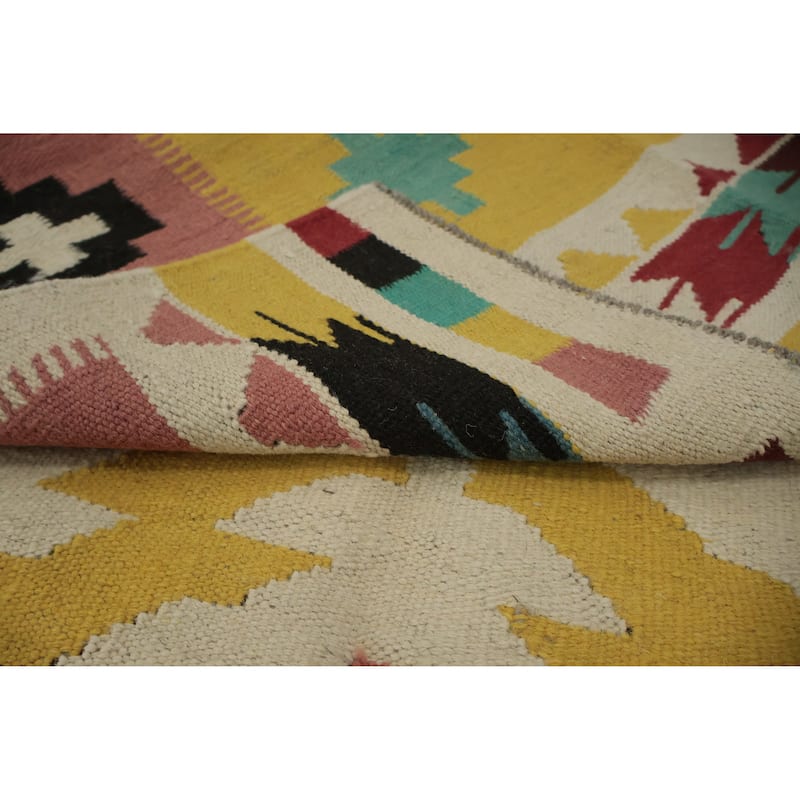 Hand Woven Oriental 100% Wool Carpet Southwestern Tribal Multi-Colored Kilim Area Rug - 6' 8'' X 3' 7''