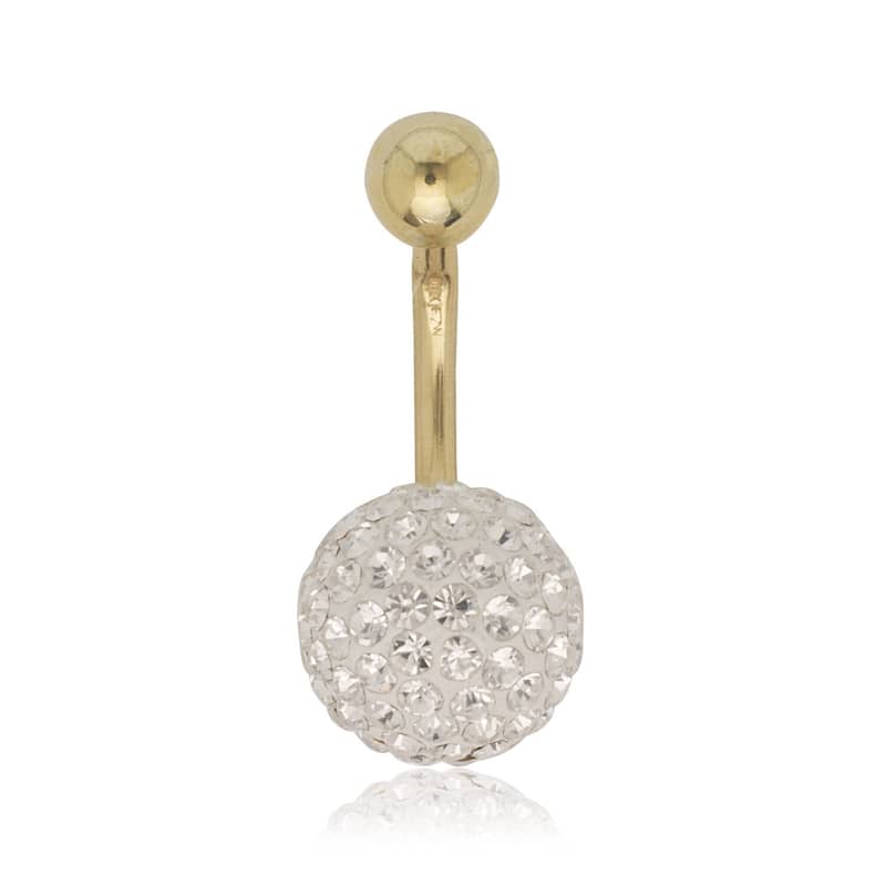 10K Crystal 10 mm Ball Naval Belly Ring (Yellow or White Gold)