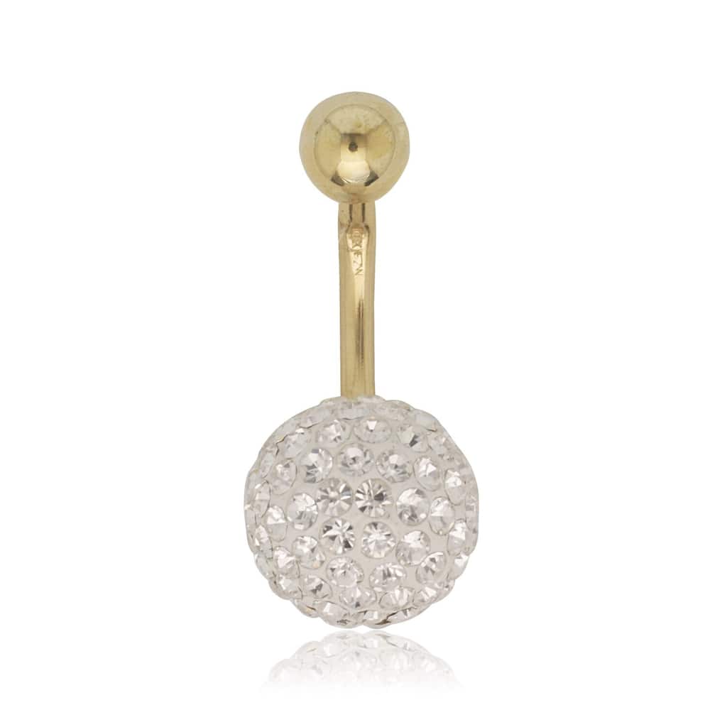 10K Crystal 10 mm Ball Naval Belly Ring (Yellow or White Gold)