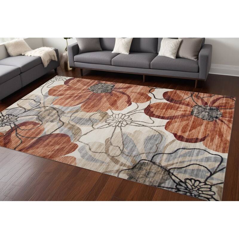 Qorep Distressed Floral Traditional Stain Resistant Woven Durable Area Rug By HomeRoots - 8' X 11' - Cream/Onyx - Rectangle