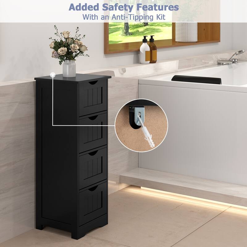 Gymax Bathroom Floor Cabinet Free Standing Storage Side Organizer W/4