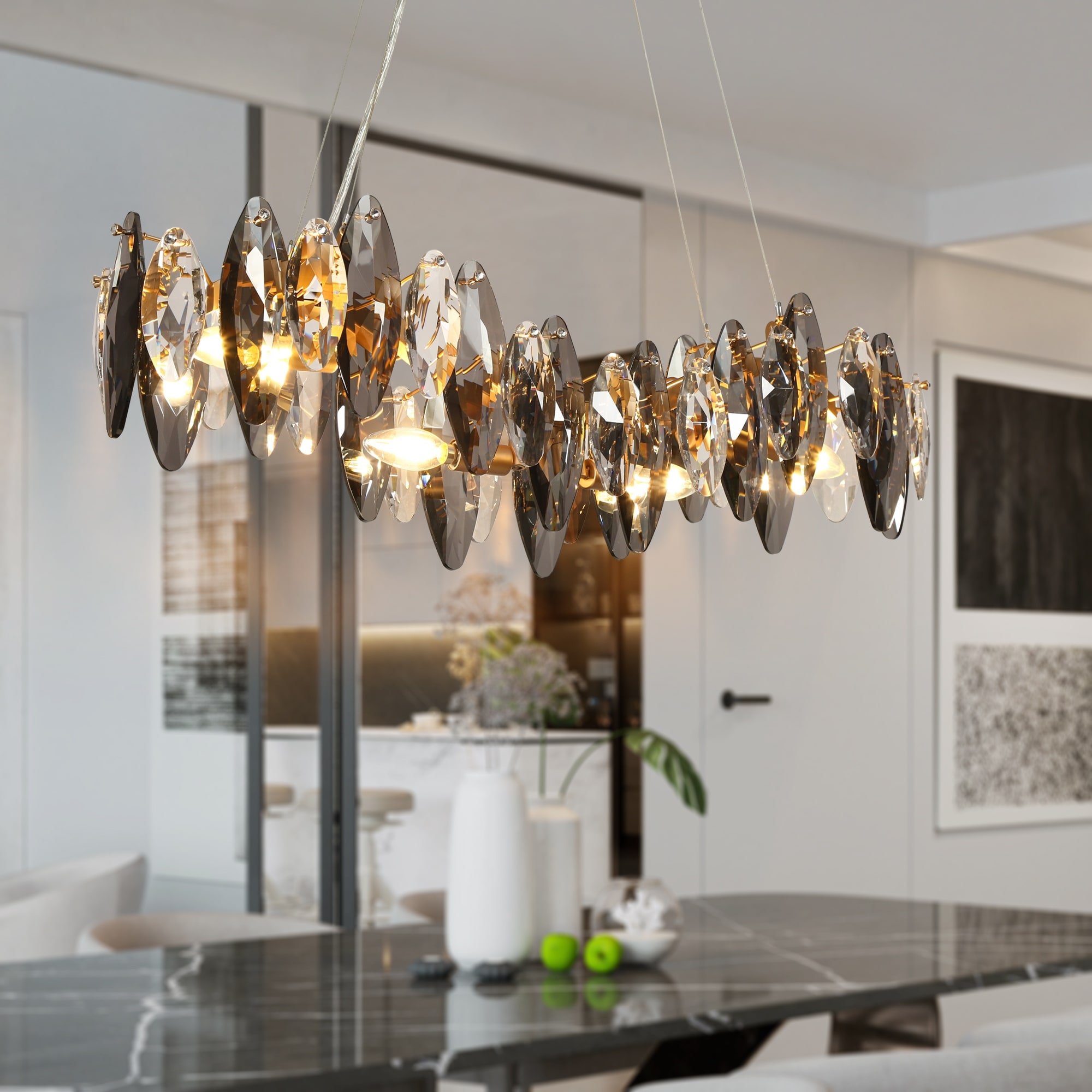 Modern Glam 4-Light Crystal Chandelier Linear Kitchen Island Light - 32" W x 9.8" H x 9" D