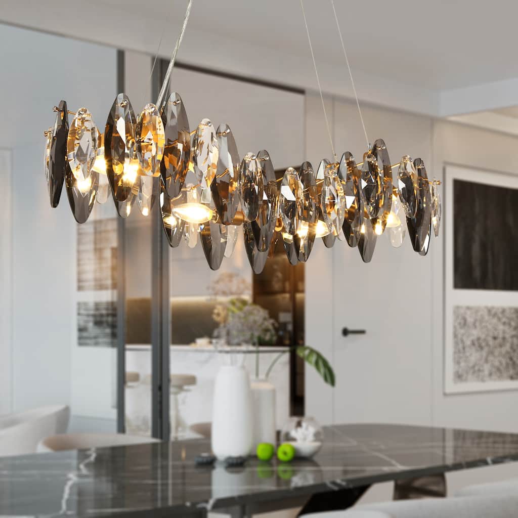 Modern Glam 4-Light Crystal Chandelier Linear Kitchen Island Light - Gold - 32" W x 9.8" H x 9" D