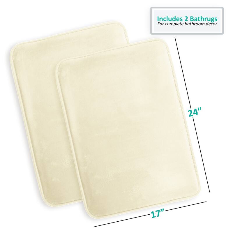 Clara Clark Ultra Soft Plush Bathroom Rug - Non-Slip, Velvet, Memory Foam Bath Mat - Set of 2