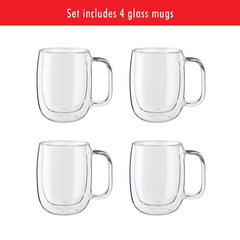 ZWILLING Sorrento Plus 4-pc Double Wall Glass Coffee Mugs, Insulated Coffee Mug, Clear