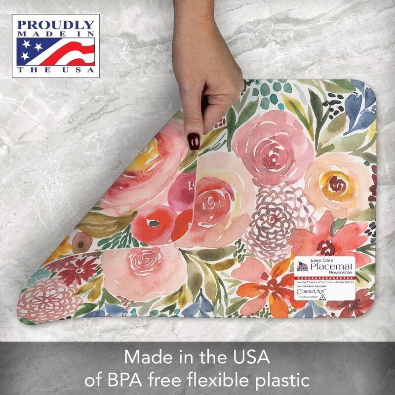 Wipe-Clean Reversible Decofoam Placemats, Full Bloom, Set of 4, Made in The USA