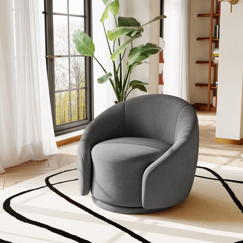 35" Wide Velvet/ Boucle Swivel Barrel Accent Chair