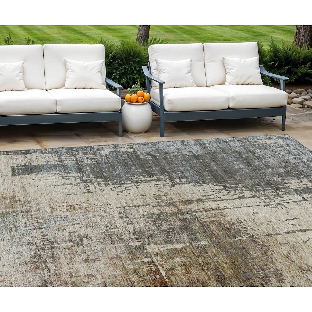 HomeRoots Abstract Transitional Rectangle Outdoor Rug