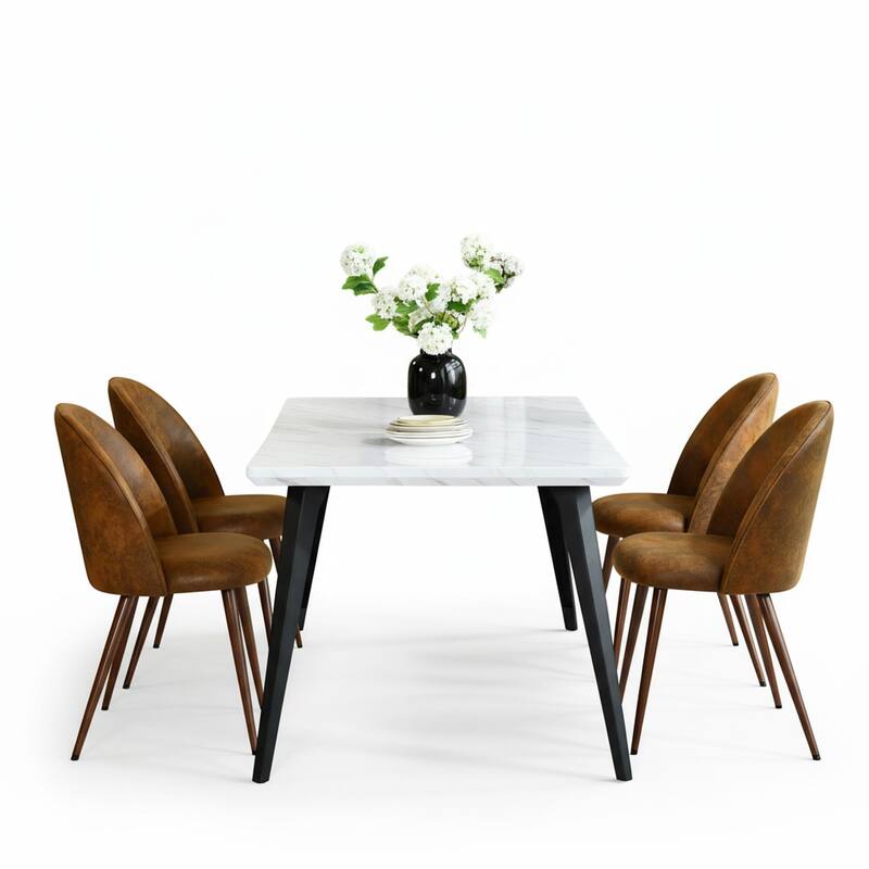 Homy Casa 5-Piece Modern Dining Set with Rectangular Table and 4 Upholstered Chairs - White - Brown