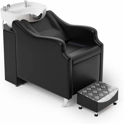 Shampoo Backwash Unit with White Porcelain Bowl, Salon Sink Hair Wash Chair Shampoo Station, Barbershop Beauty Spa - N/A