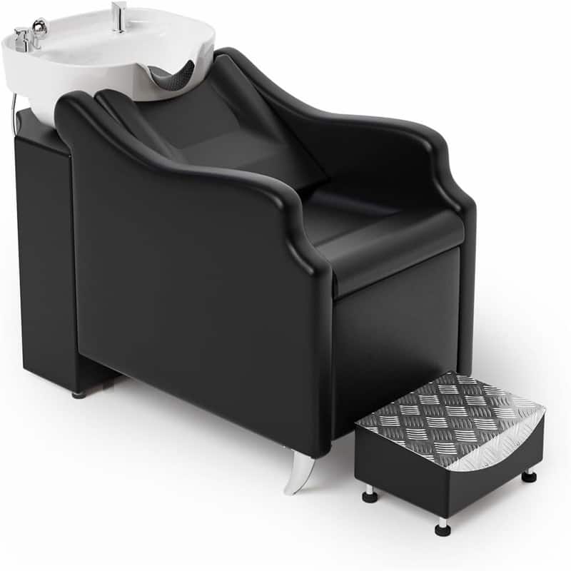 Shampoo Bowls for Salon Electric Shampoo Chair with Reclining Legrest and Tilting Porcelain Shampoo Sink - N/A - Black