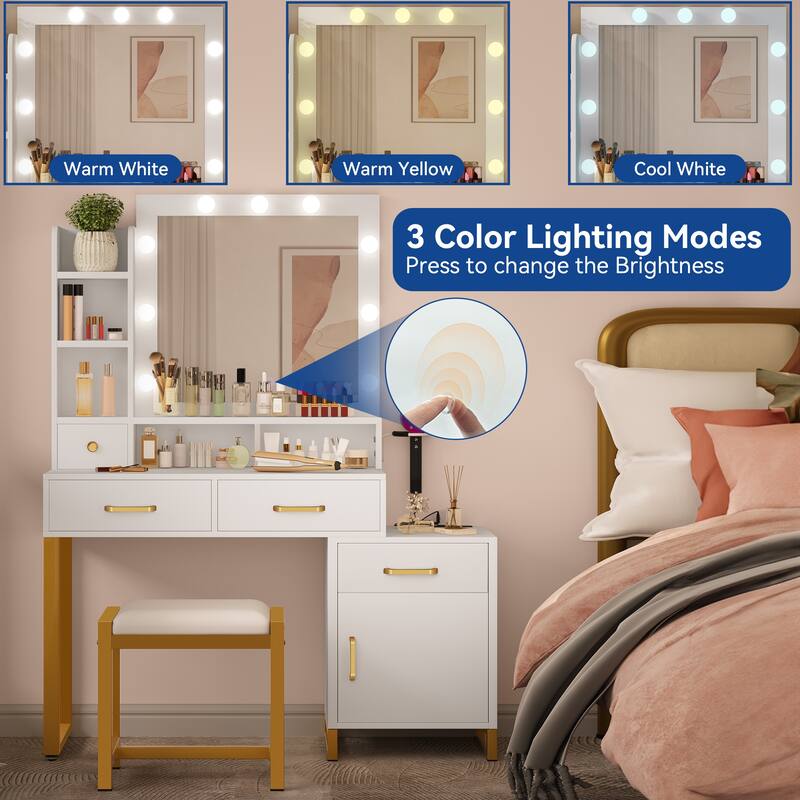Moasis 42.1" Mirror Bulbs Makeup Vanity Table