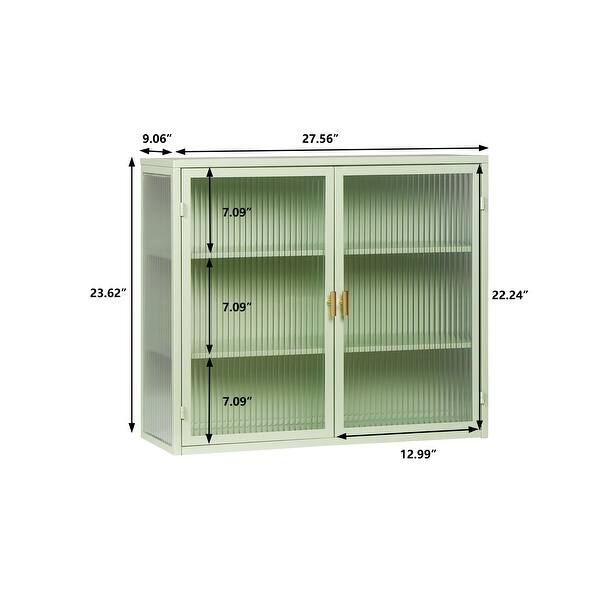 27.56"Glass Doors Modern Two-door Wall Cabinet with Featuring Three-tier Storage for Entryway Living Room Bathroom