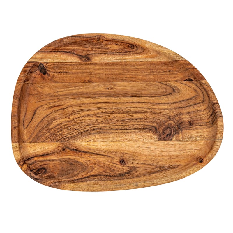 Acacia Wood Serving Tray with Metal Base