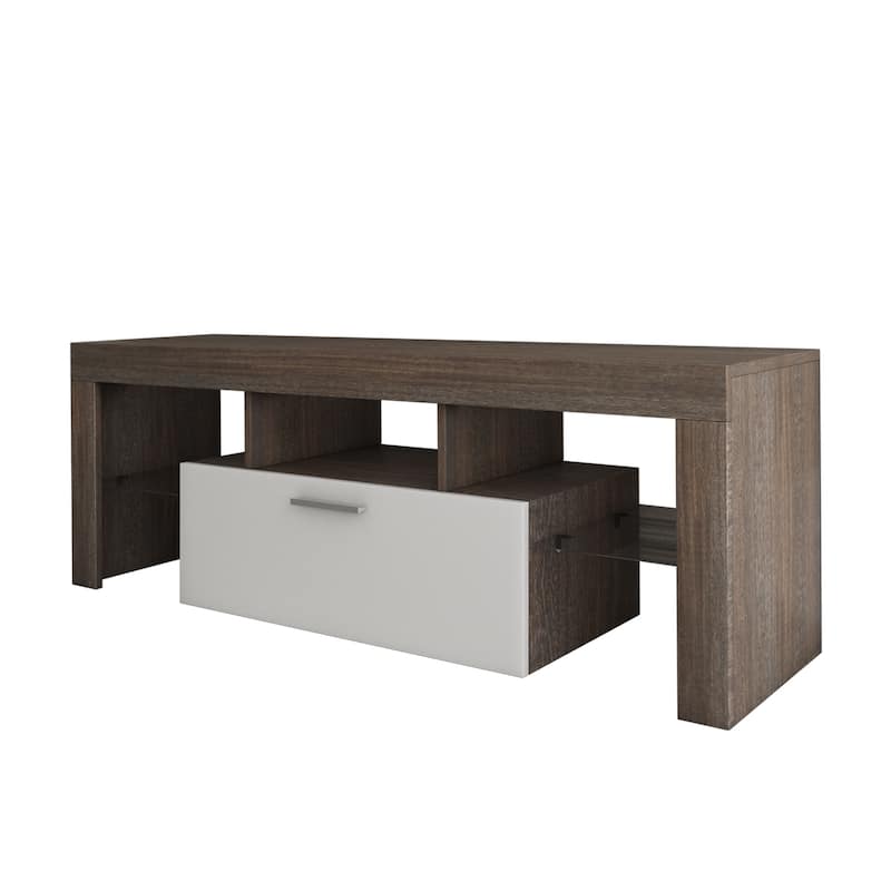 51.18" TV Stand with The Toughened Glass Shelf and LED Color Changing Lights for TVs Up to 55"