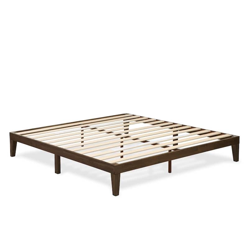 King Size Platform Bed - Modern Wood Bed Frame with Solid Wood Legs - Walnut Finish Bedroom Furniture