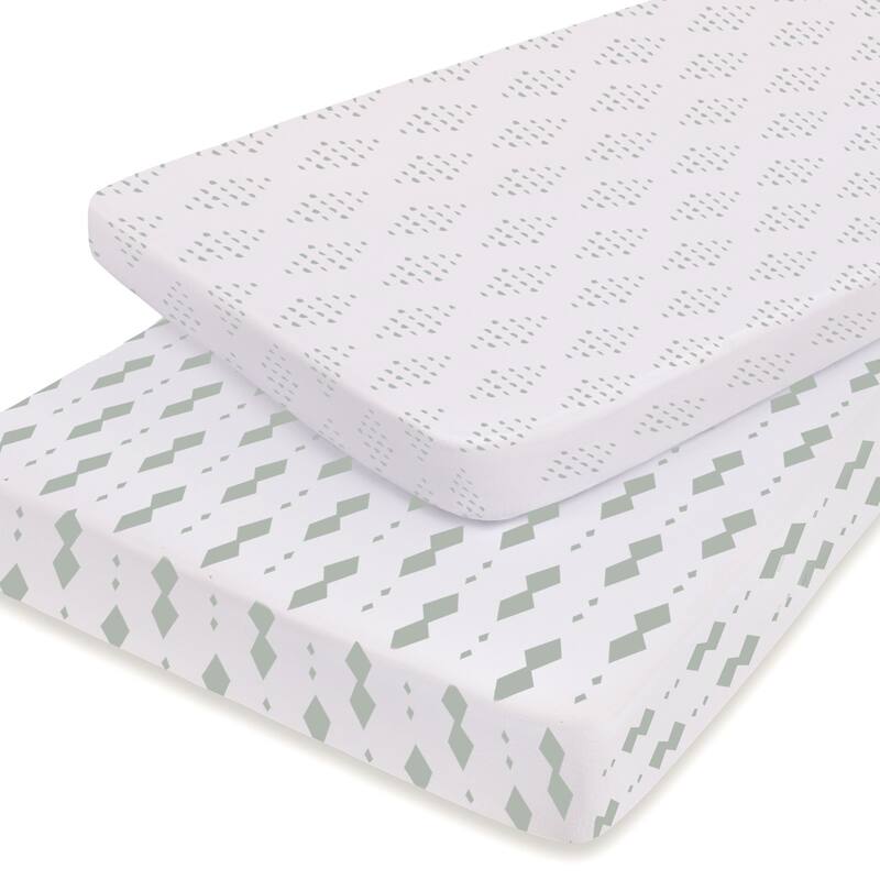 Ely's & Co. Baby Fitted Pack n Play - Mini Crib Sheet Set - 2 Pack - 38" x 24" - Sage Diamond