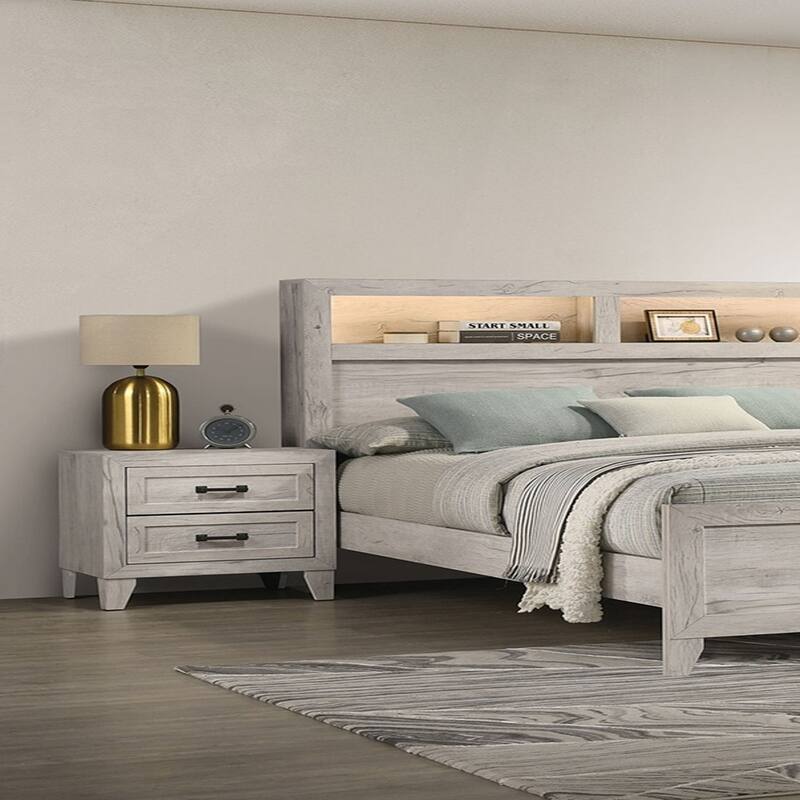 Bedside Table White Wash Finish Striking Elegant 1pc Nightstand Black