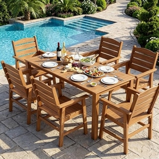 WINSOON 7-Piece HIPS All Weather Outdoor Patio Dining Sets with Umbrella Hole, 1-Table and 6-Chairs