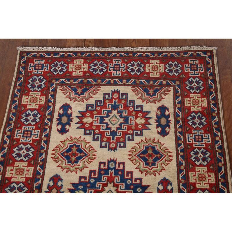 Geometric Kazak Accent Rug Handmade Oriental Wool Carpet - 2'9" x 4'1"