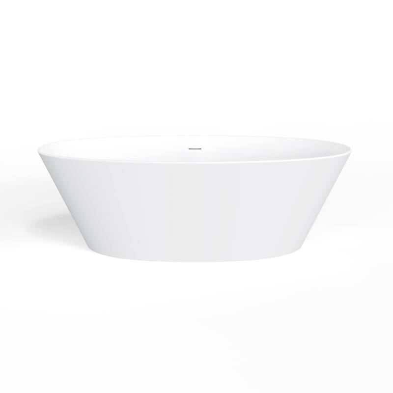 67 Inch Solid Surface Freestanding Soaking Bathtub in Matte White