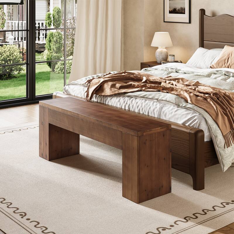 47.24 Inches Farmhouse Entryway Bench, Solid Wood Bench for Bedroom