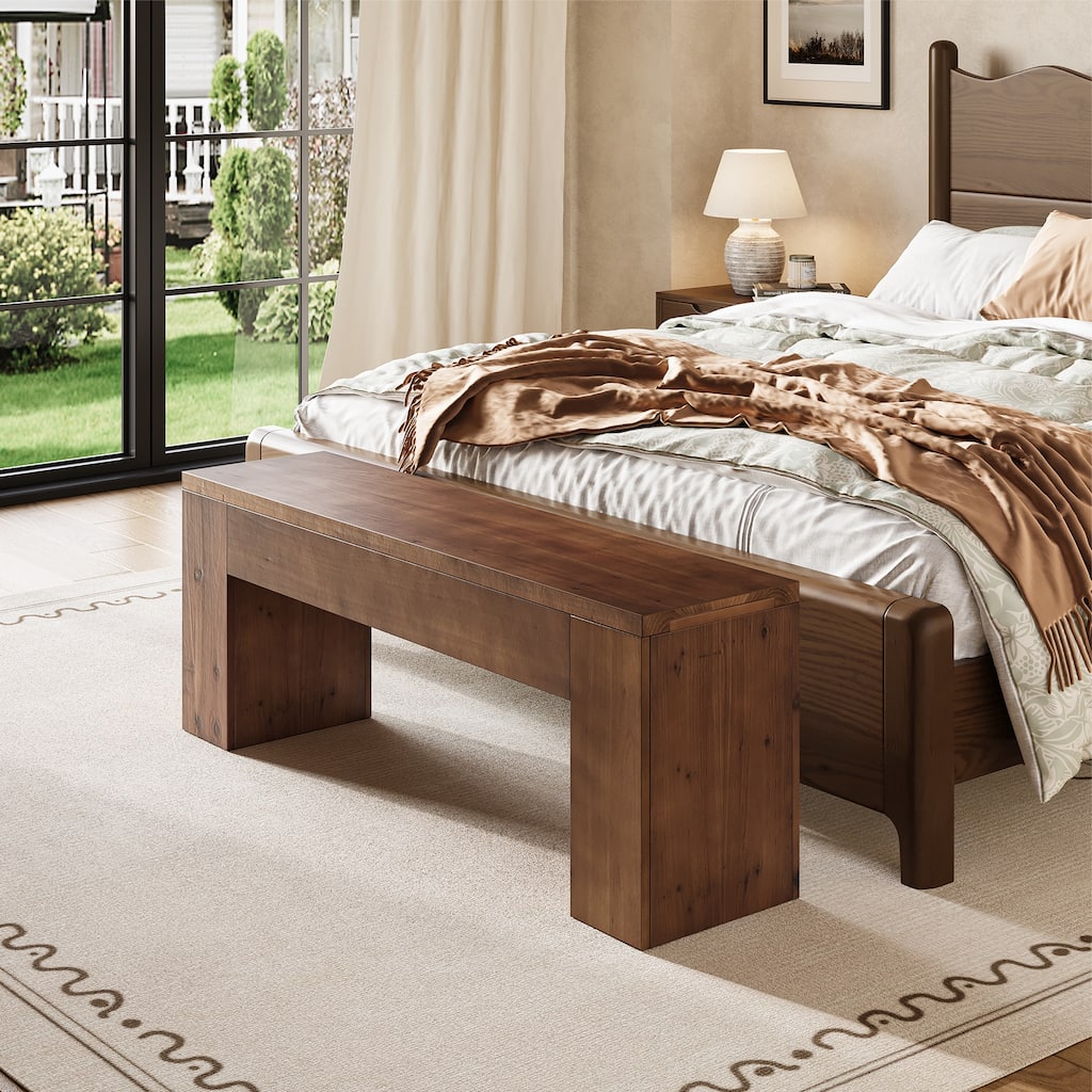 47.24 Inches Solid Wood Bench for Bedroom End of Bed