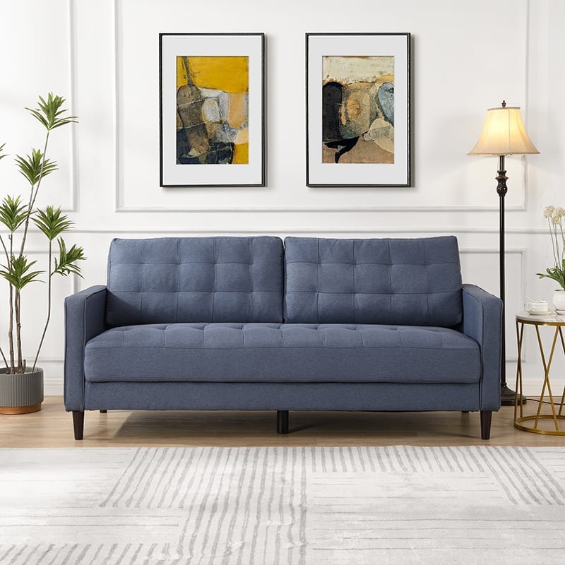 74 inch High Resilience 3 Seater Sofa Wooden Frame Comfy Modern Upholstered Beige - Dark Blue