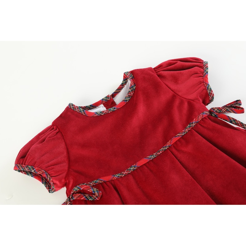 Lil Cactus Red Velvet and Christmas Plaid Bow Dress