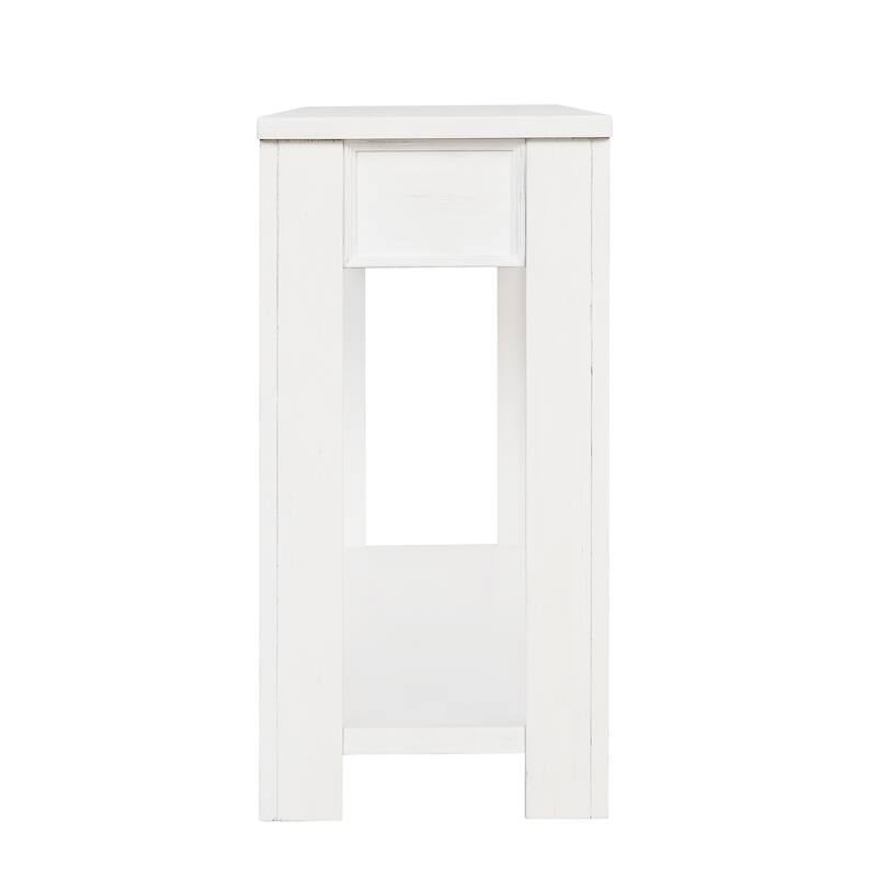 63" Pine Console Table with 4 Drawers & Open Bottom Shelf, Classic Retro Long Entryway Table Sofa Table for Living Room Entryway