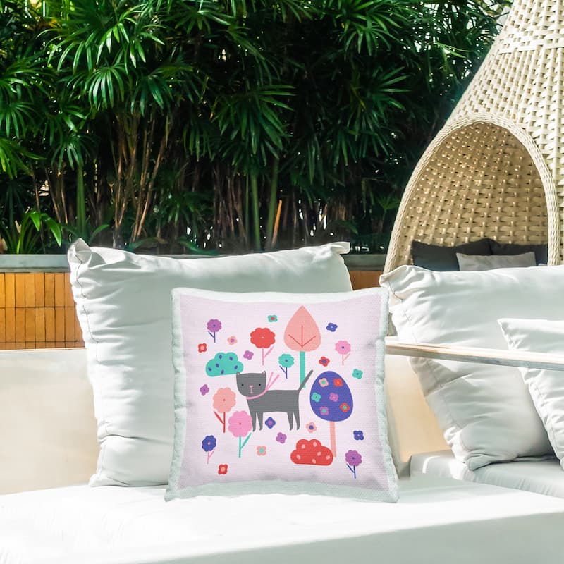 Stupell Pastel Whimsical Cat & Trees Printed Outdoor Throw Pillow Design by Sazerelli Designs