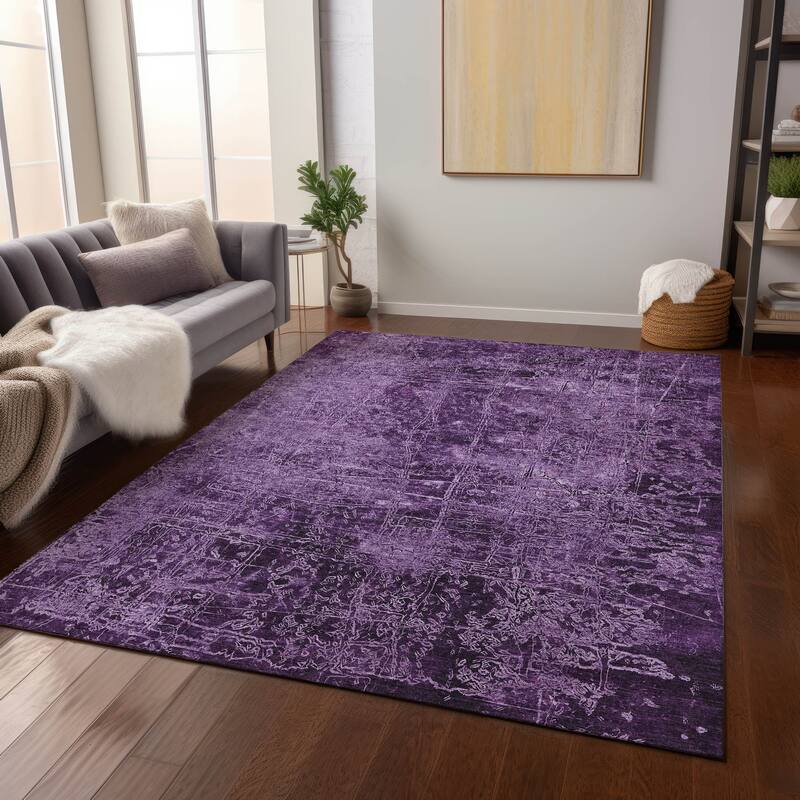 Machine Washable Indoor/ Outdoor Abstract Solid Chantille Rug