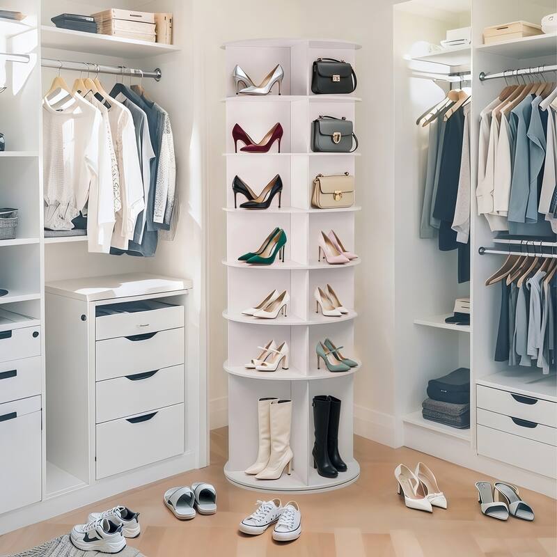 7 Tier Rotating Shoe Rack, High Bottom Design Rotating Shoe Rack Tower, Free Standing 360°Spinning Shoe Organizer