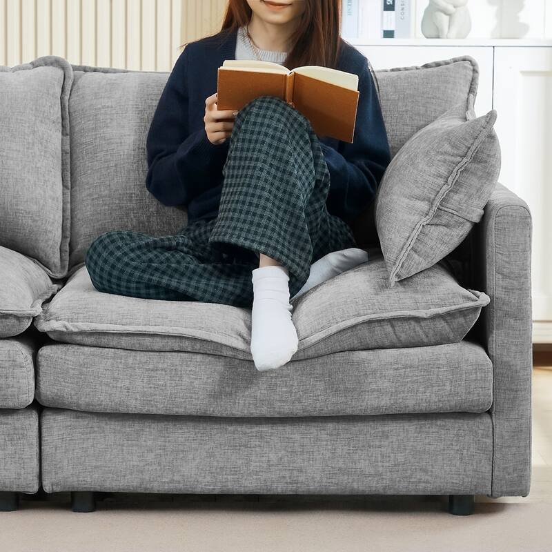 3-Seater Comfy Cloud Couches with Movable Ottoman