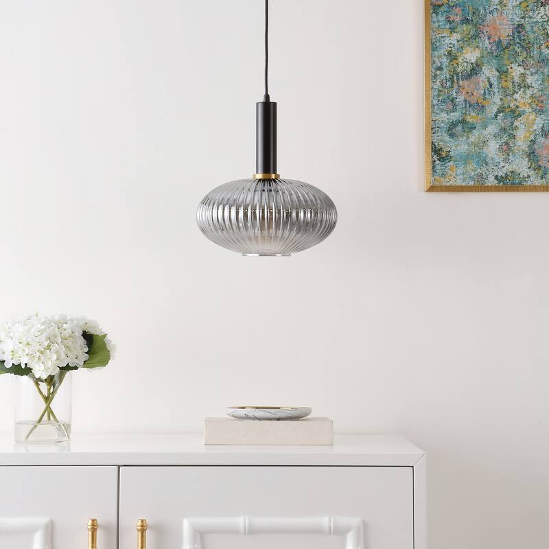 SAFAVIEH Nedelia 12-inch Pendant Light - 12 In. W x 12 In. D x 15-74 In. H - Smoke Grey/Black - 12Wx12Dx74H