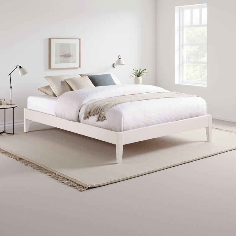 Cavi Modern Low Profile Platform Full Size Bed, Panel Sides, Slats, White