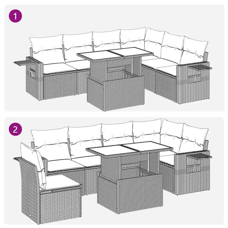 vidaXL Patio Sofa Set with Cushions Outdoor Furniture 7 Piece Poly Rattan - 21.7 x 39.4 x 28.7