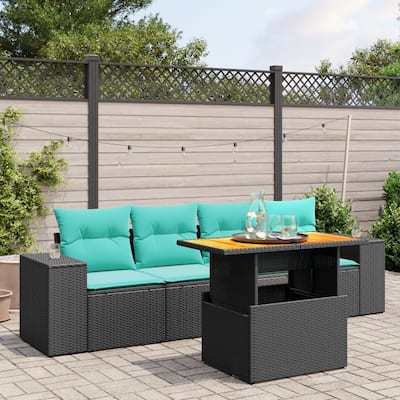 vidaXL Patio Sofa Set with Cushions Outdoor Furniture 5 Piece Poly Rattan