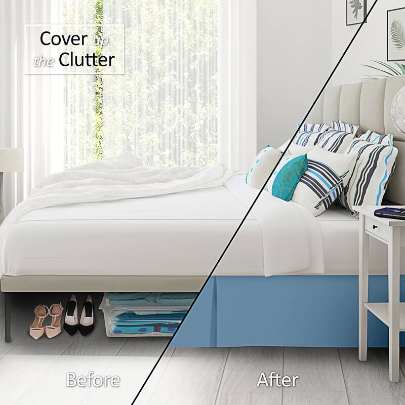 Clara Clark Pleated Bed Skirt-14 inch Tailored Drop - Soft Double Brushed Premium Microfiber Ruffle Bed Skirt - Includes 8 Pins