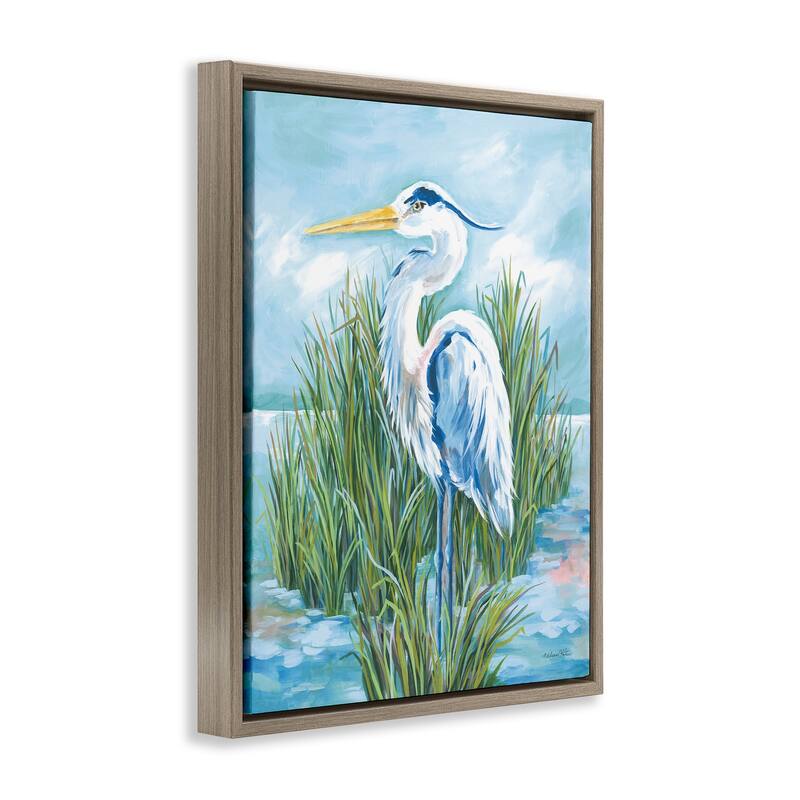 Stupell Coastal Heron Bird Framed Floater Canvas Wall Art Design By Diane Kater