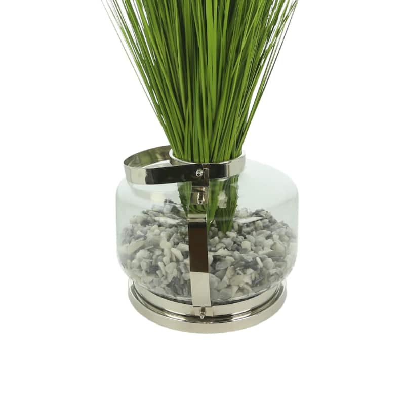 Organic Modern Grass Arranged in Glass Vase with Rocks - Green