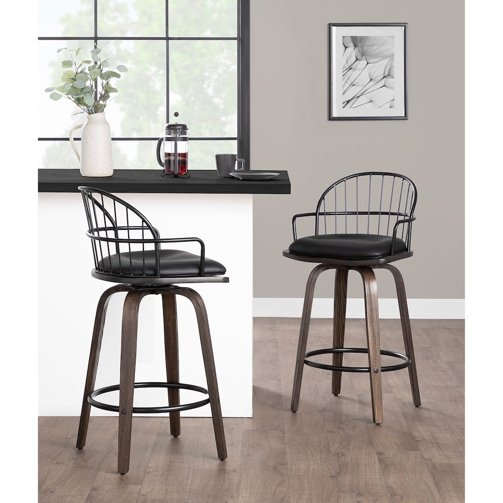 The Gray Barn Ellul 26" Fixed-Height Counter Stool with Arms & Upholstered Seat - Set of 2