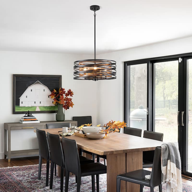 Farmhouse 5-Light Metal Drum Shape Pendant Light for Kitchen Island Entryway