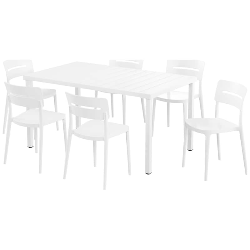 Frond and Form 6-Person Outdoor Rectangular Dining Set - White