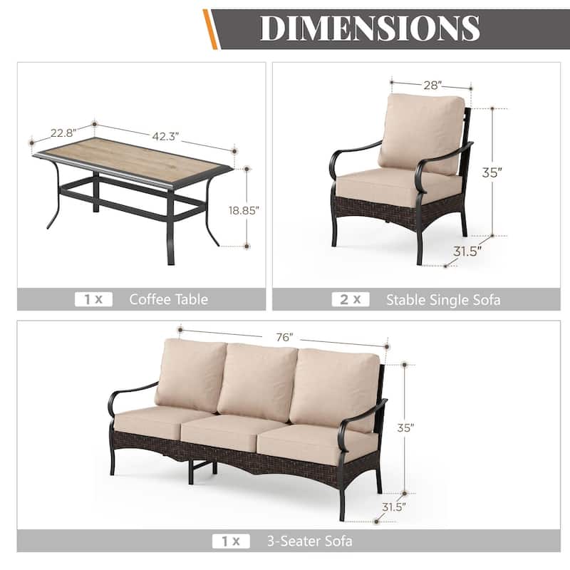 MAISON ARTS 4-Piece Rattan Wicker Patio Furniture Set with Swivel Chairs, Metal Frame & Coffee Table for Outdoor Spaces